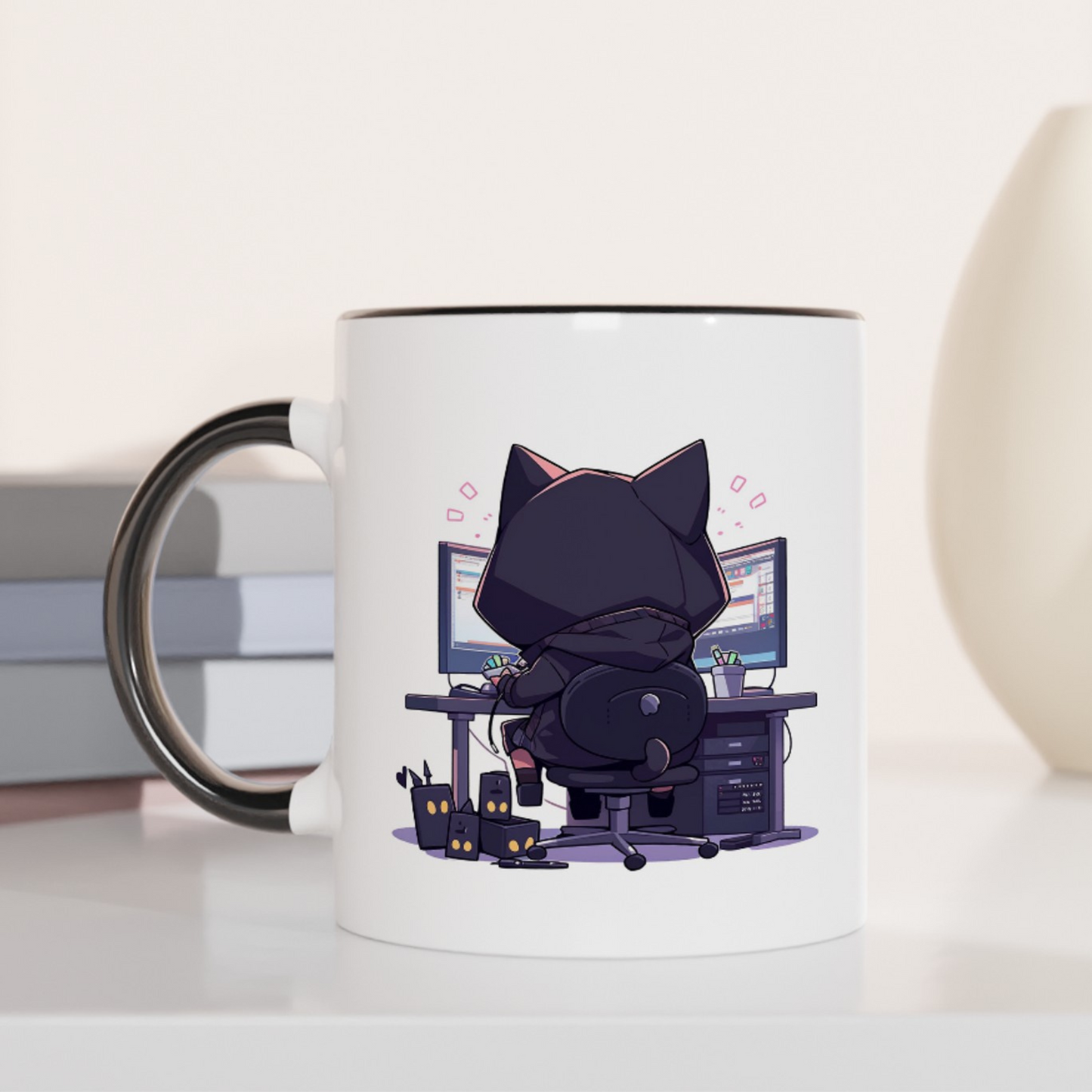 Geek Cat Hacker 11oz Ceramic Two Tone Mug