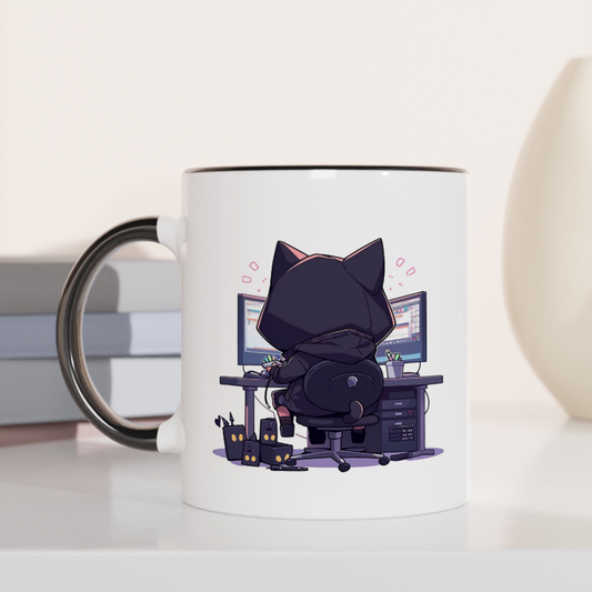 Geek Cat Hacker 11oz Ceramic Two Tone Mug