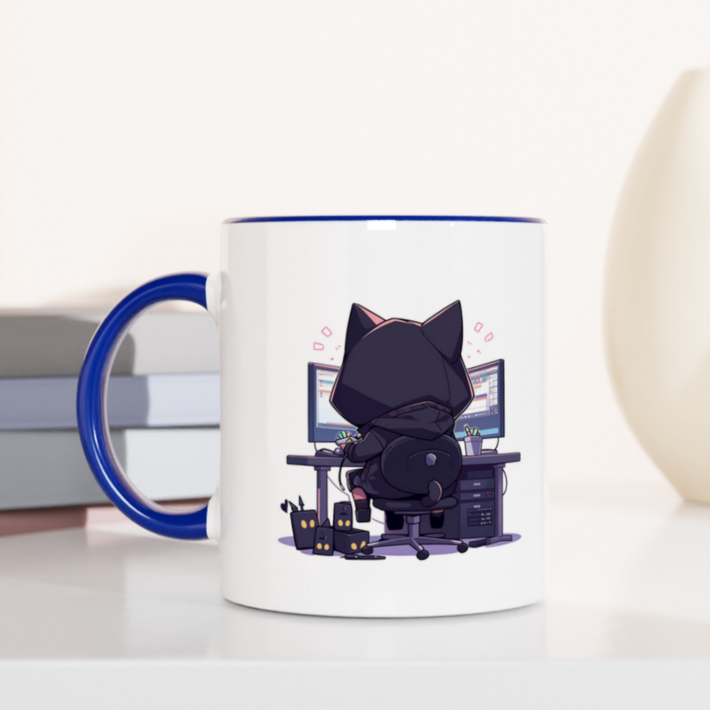 Geek Cat Hacker 11oz Ceramic Two Tone Mug