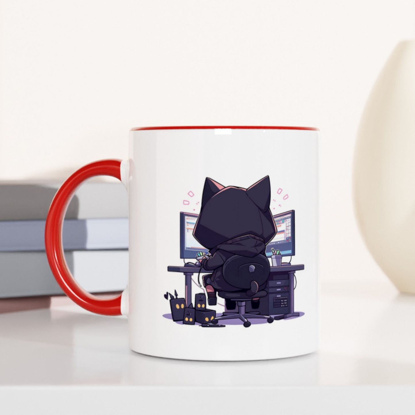 Geek Cat Hacker 11oz Ceramic Two Tone Mug