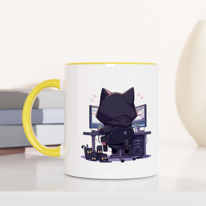 Geek Cat Hacker 11oz Ceramic Two Tone Mug
