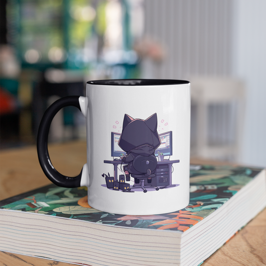 Geek Cat Hacker 11oz Ceramic Two Tone Mug