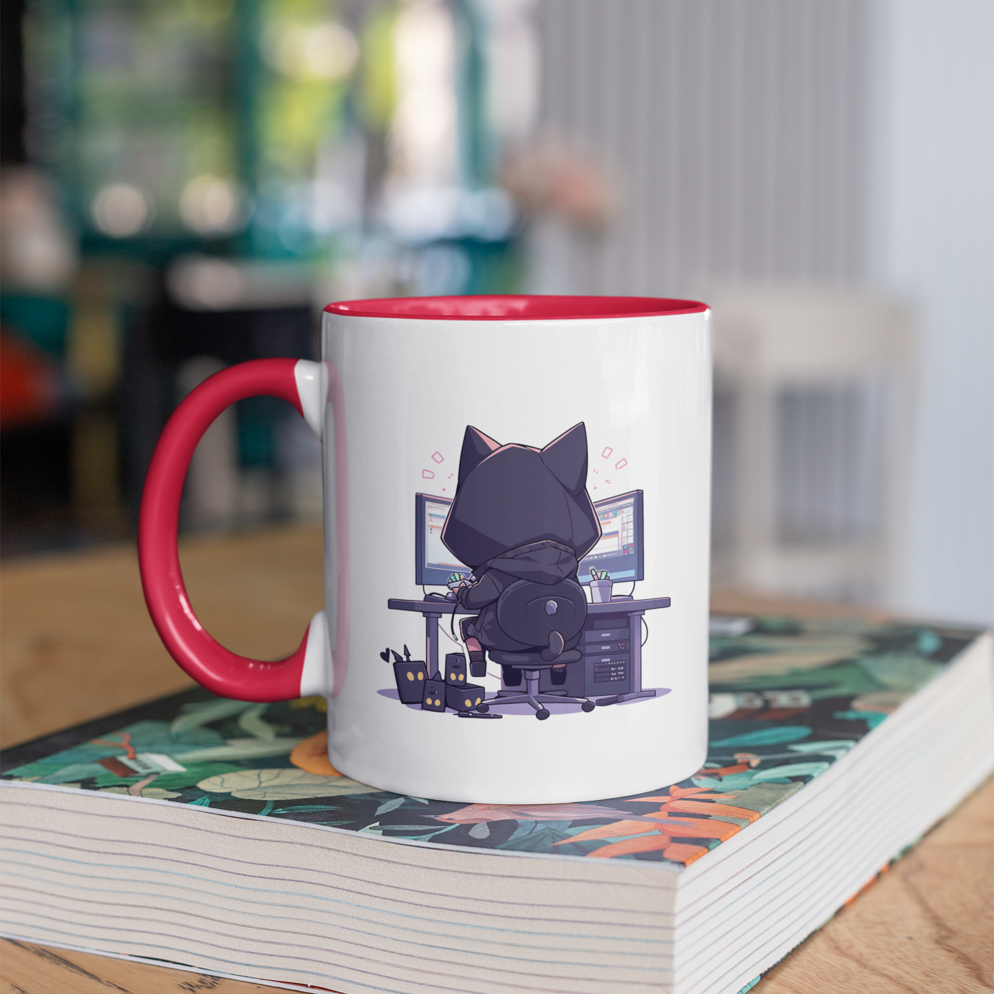Geek Cat Hacker 11oz Ceramic Two Tone Mug