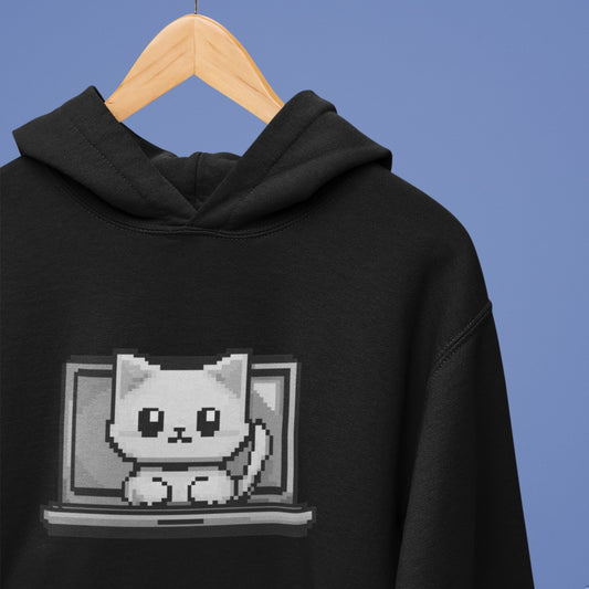Pixel Laptop Cat Hoodie