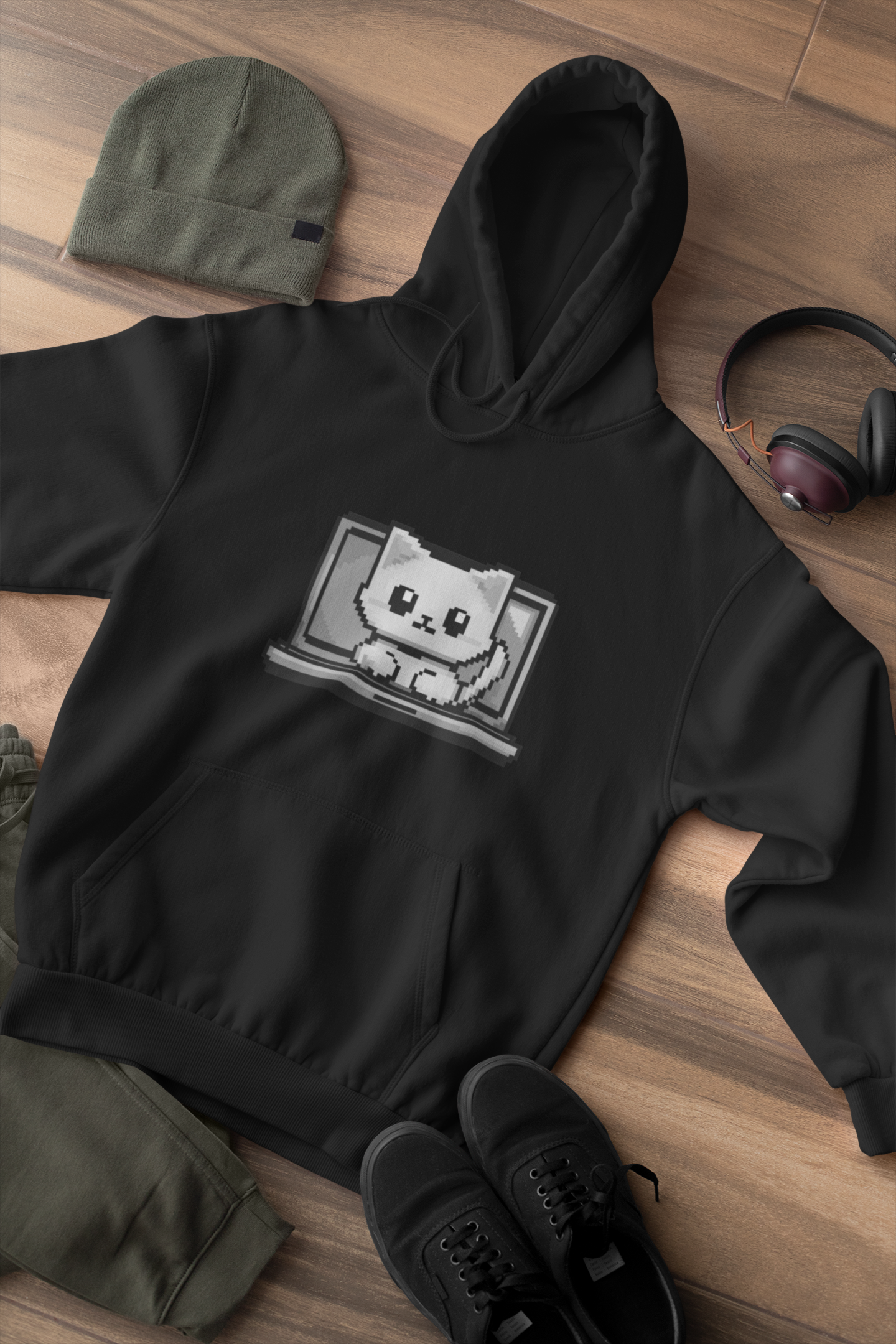 Pixel Laptop Cat Hoodie