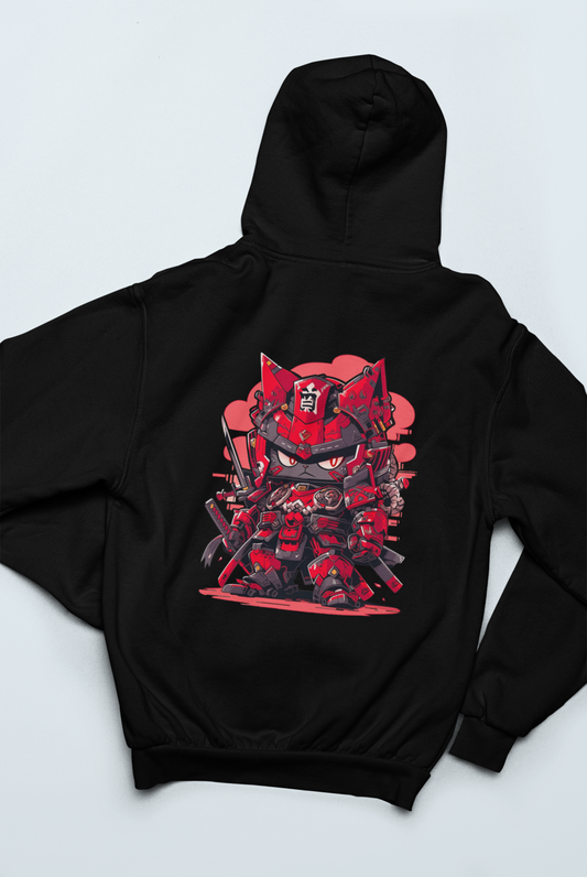 Mechanical Meowster: Samurai Cat Robot Zip Hoodie