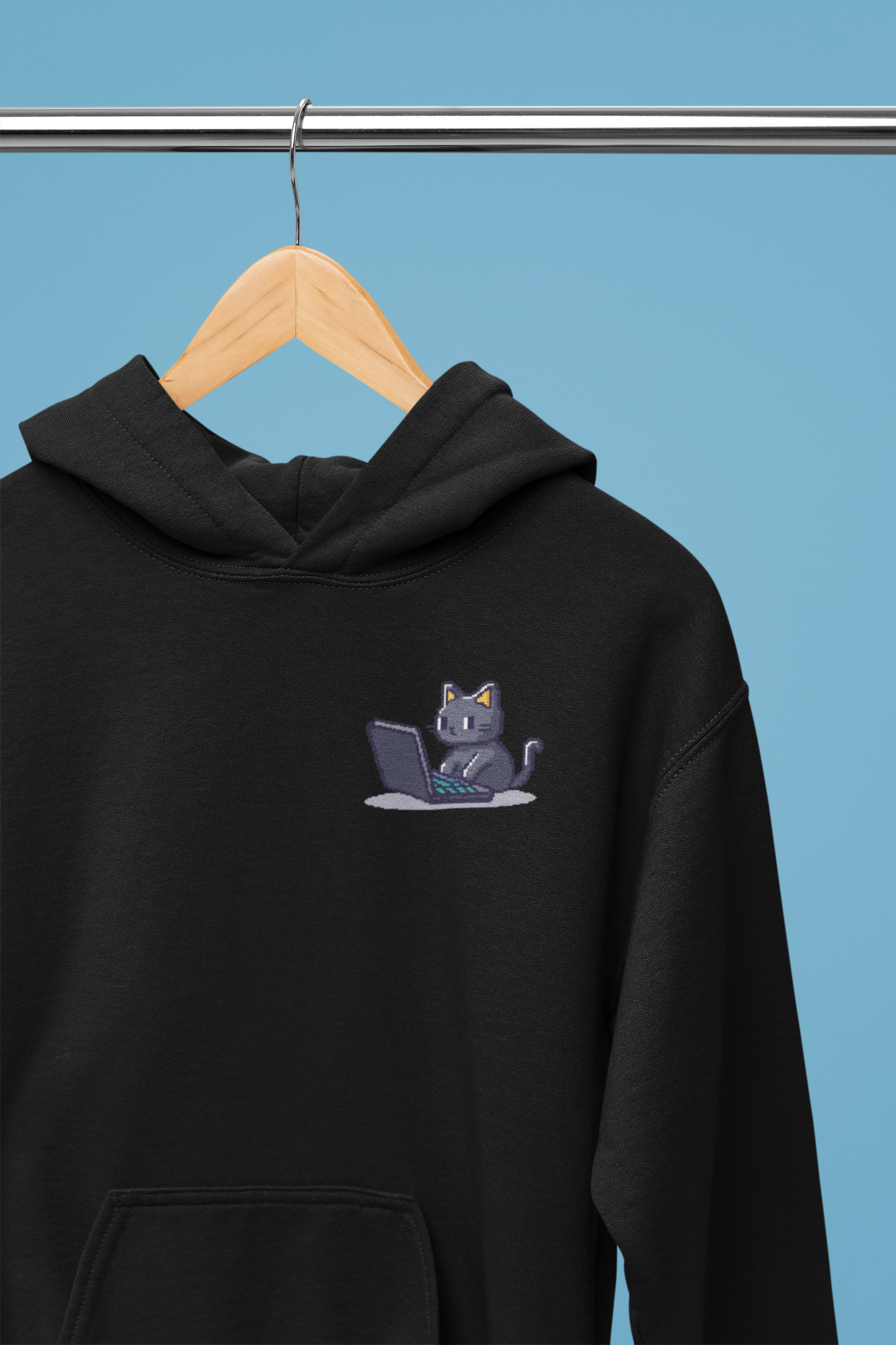 Pixel Coding Cat Pocket Style Hoodie