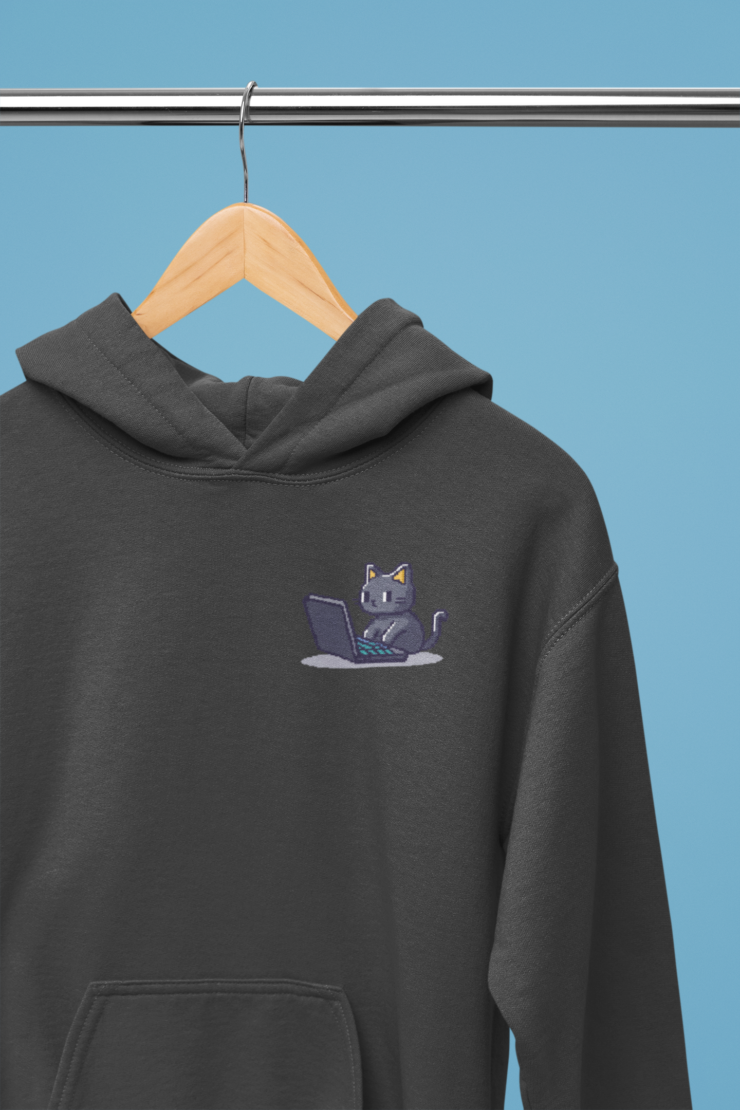 Pixel Coding Cat Pocket Style Hoodie