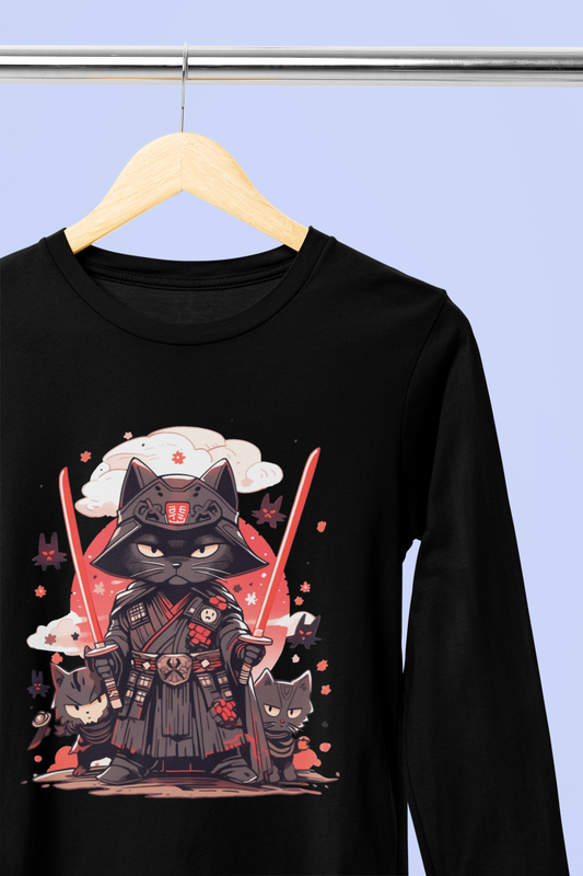 Meow of the Dark Side: Dark Samurai Cat Long Sleeve Tee