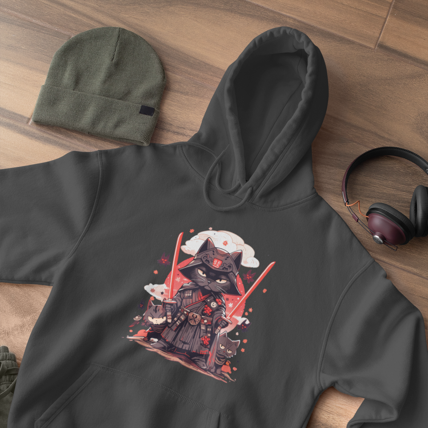 Meow of the Dark Side: Dark Samurai Cat Hoodie