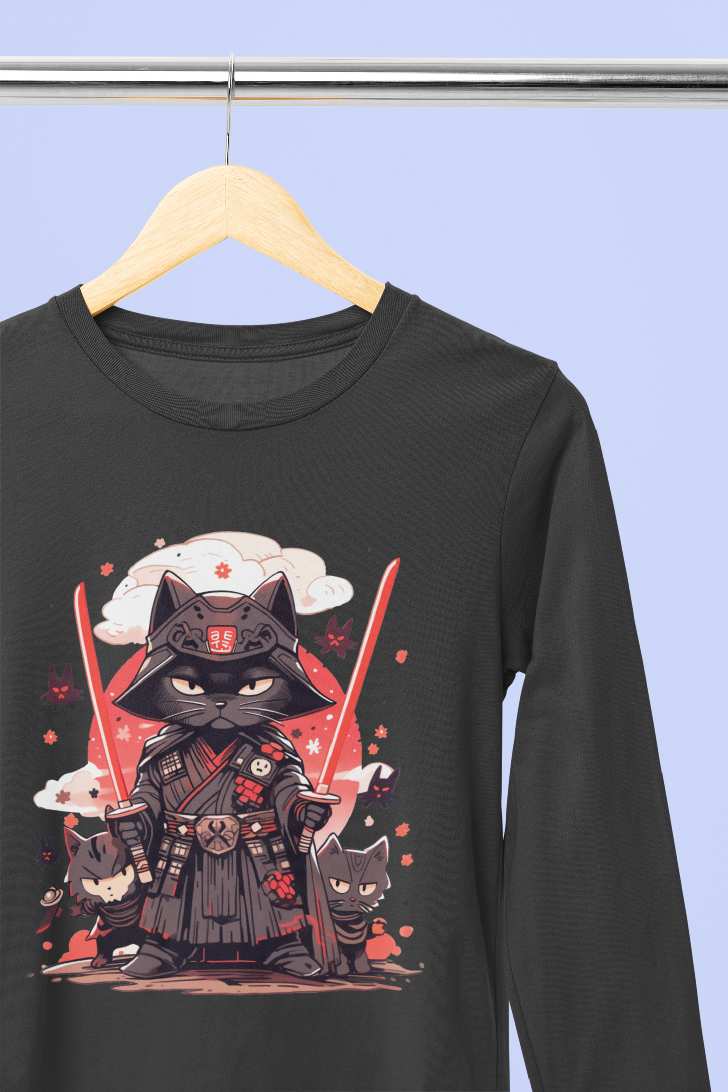Meow of the Dark Side: Dark Samurai Cat Long Sleeve Tee