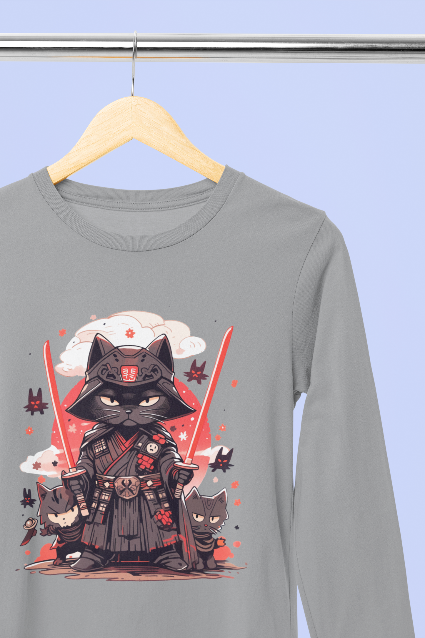 Meow of the Dark Side: Dark Samurai Cat Long Sleeve Tee