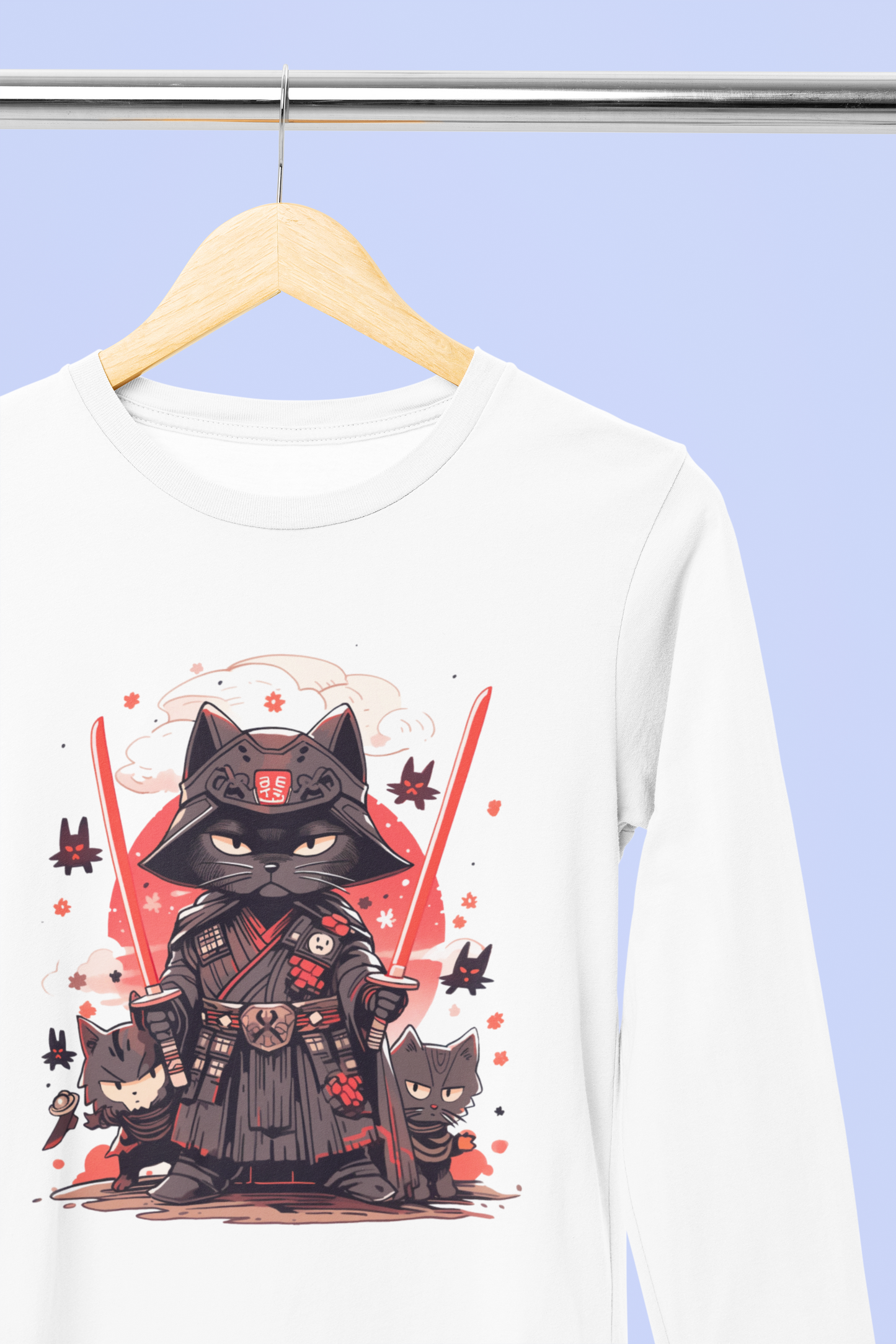 Meow of the Dark Side: Dark Samurai Cat Long Sleeve Tee