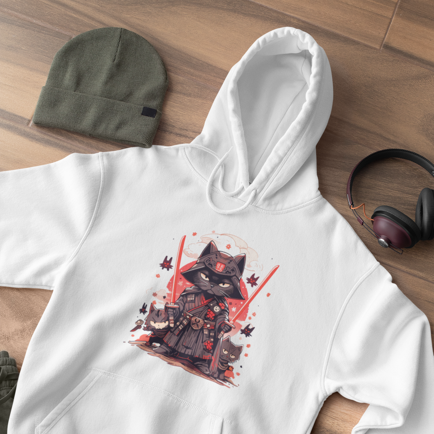 Meow of the Dark Side: Dark Samurai Cat Hoodie