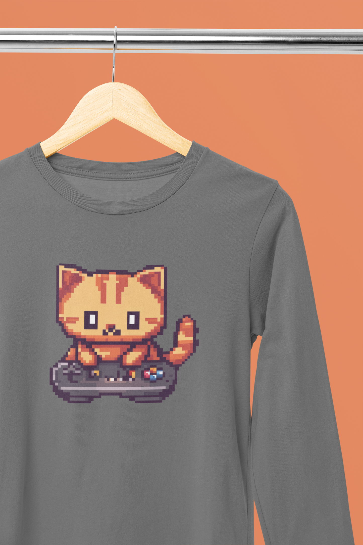 Pixel Gamer Cat Long Sleeve Tee