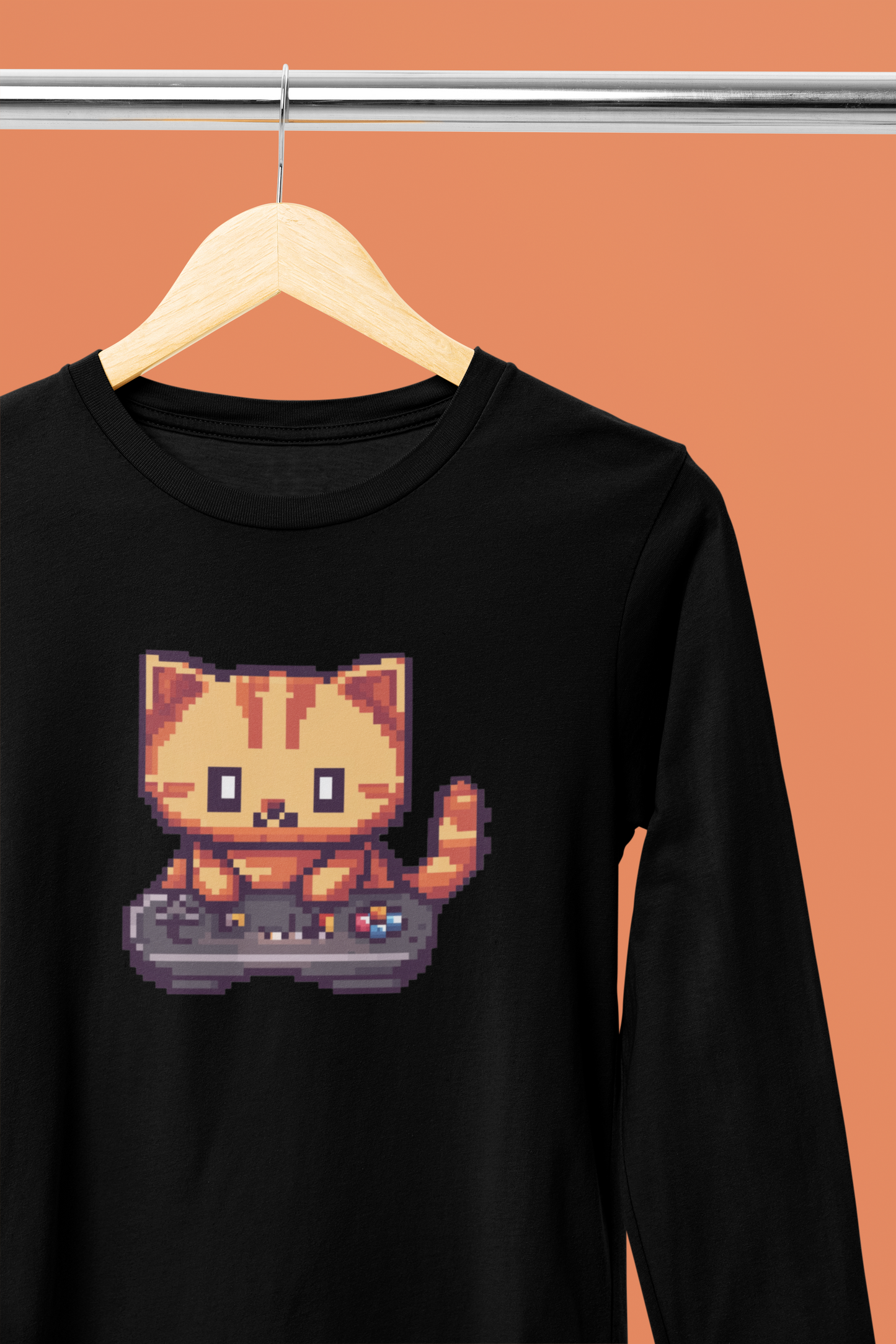 Pixel Gamer Cat Long Sleeve Tee