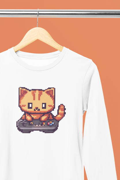 Pixel Gamer Cat Long Sleeve Tee