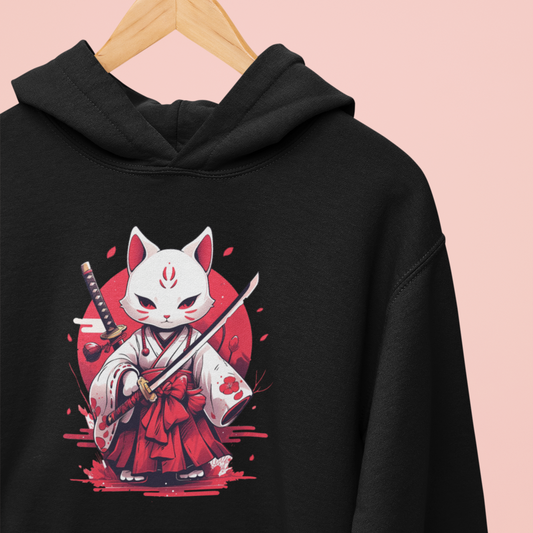 White Ronin Cat Hoodie