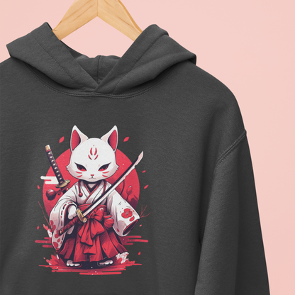 White Ronin Cat Hoodie