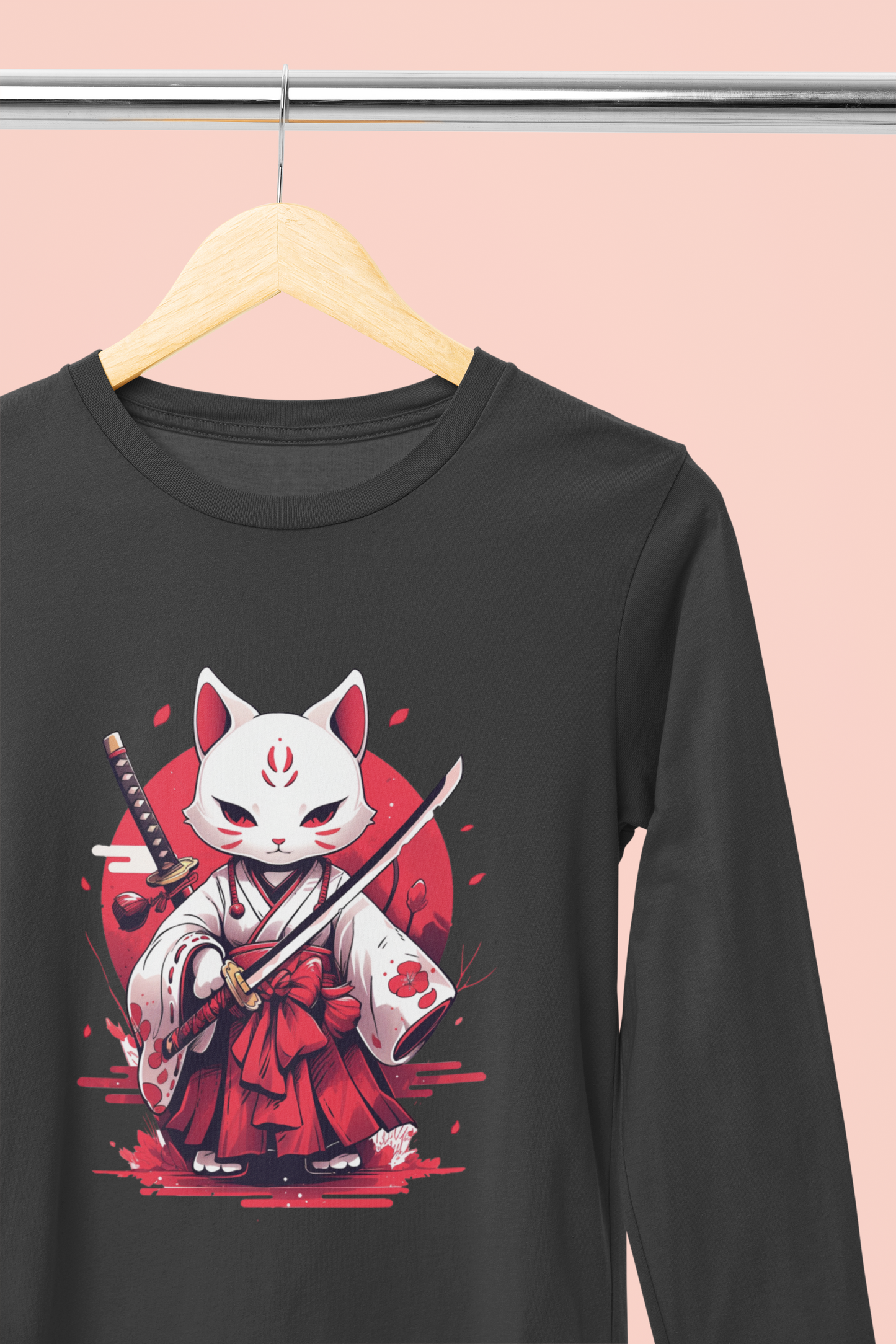 White Ronin Cat Long Sleeve Tee