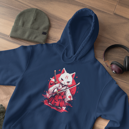 White Ronin Cat Hoodie