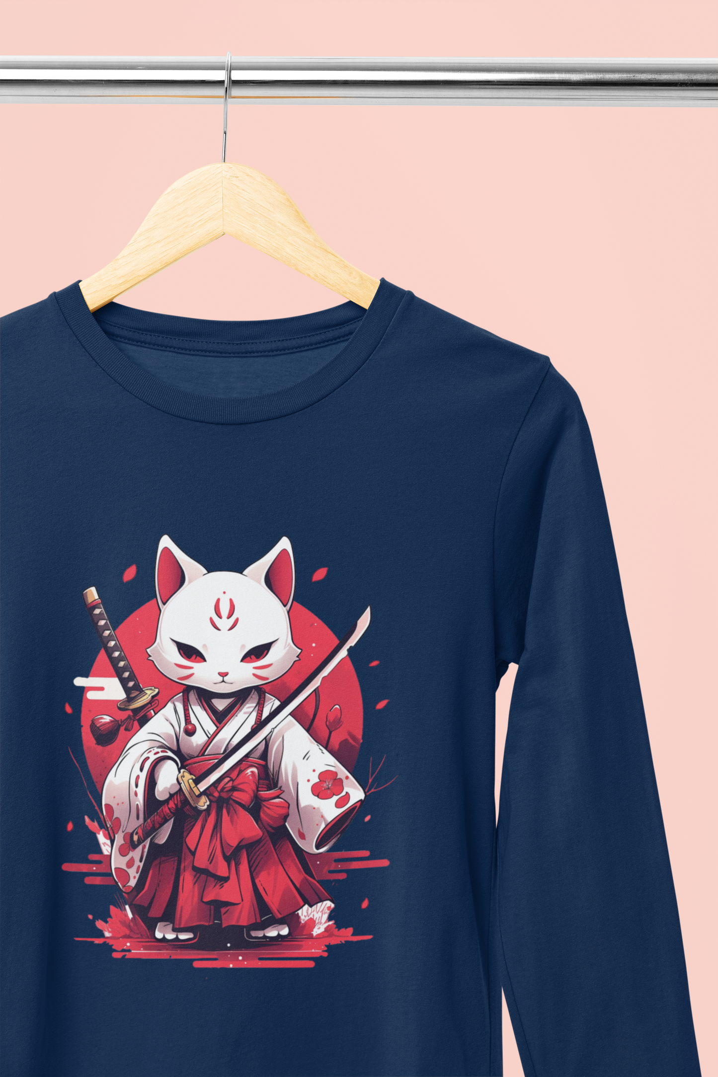 White Ronin Cat Long Sleeve Tee
