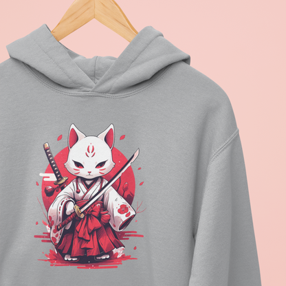 White Ronin Cat Hoodie