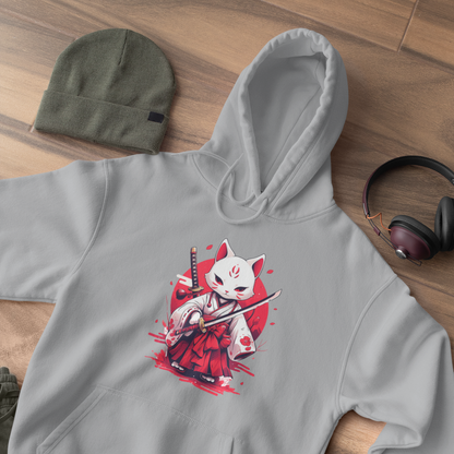 White Ronin Cat Hoodie