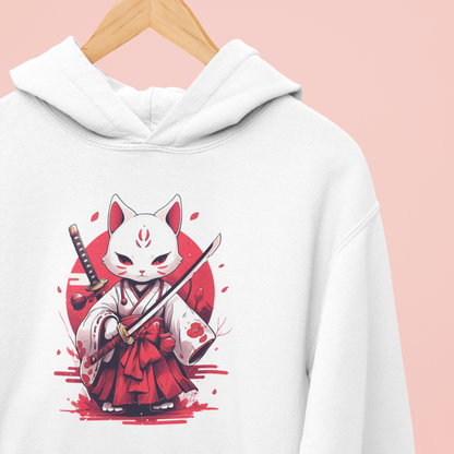White Ronin Cat Hoodie