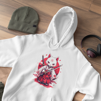White Ronin Cat Hoodie