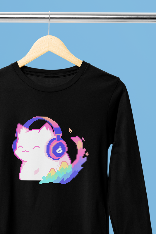 Pixel Music Cat Long Sleeve Tee