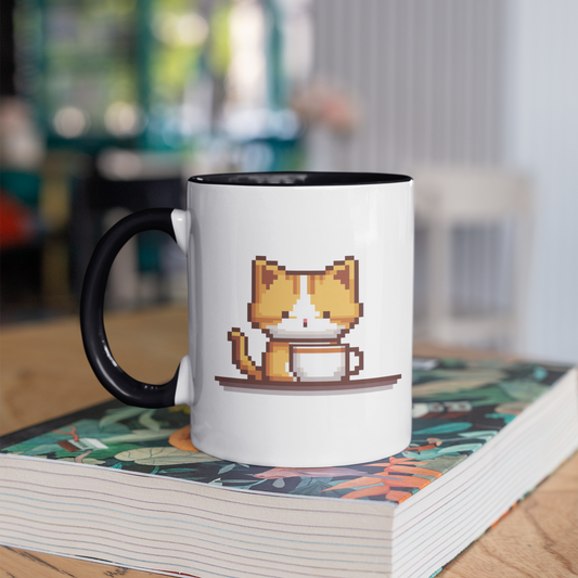 Kitty Coffee Pixel 11oz Ceramic Two Tone Mug