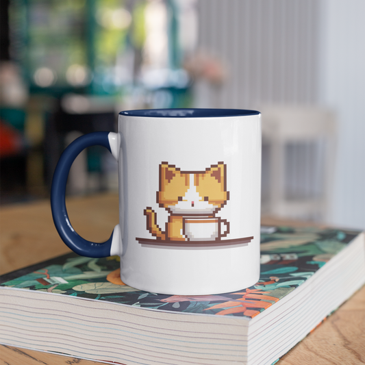 Kitty Coffee Pixel 11oz Ceramic Two Tone Mug