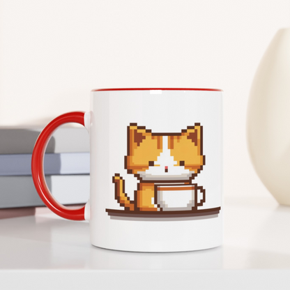 Kitty Coffee Pixel 11oz Ceramic Two Tone Mug