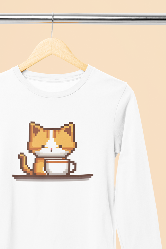 Kitty Coffee Pixel Long Sleeve Tee