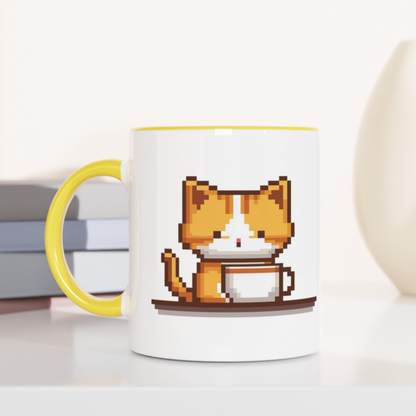 Kitty Coffee Pixel 11oz Ceramic Two Tone Mug