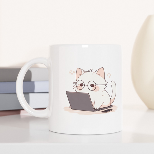 Nerd Neko: Cute Cat Working on Laptop Coffee Mug