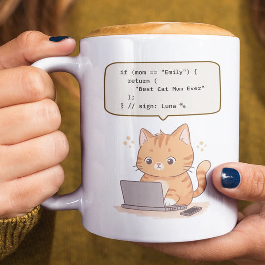 Personalized Coding Cat Mom Coffee Mug