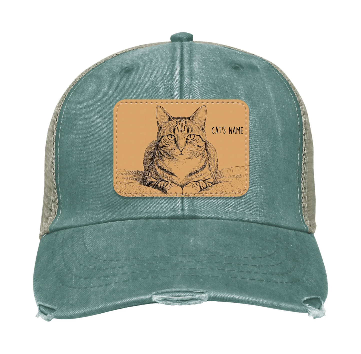 Custom Cat Portrait Trucker Hat | Personalized Vegan Leather Patch Cap from Your Photo