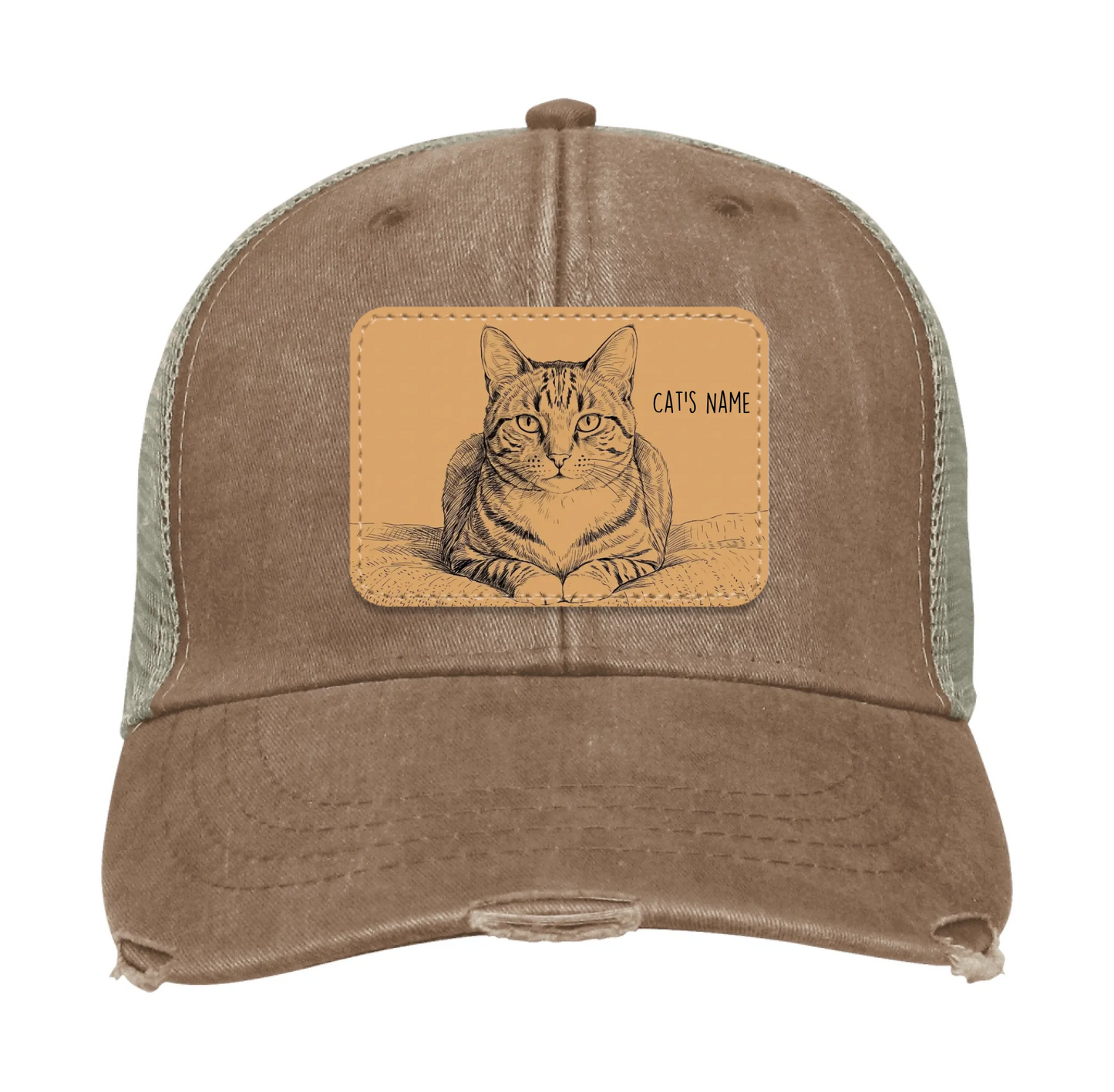 Custom Cat Portrait Trucker Hat | Personalized Vegan Leather Patch Cap from Your Photo