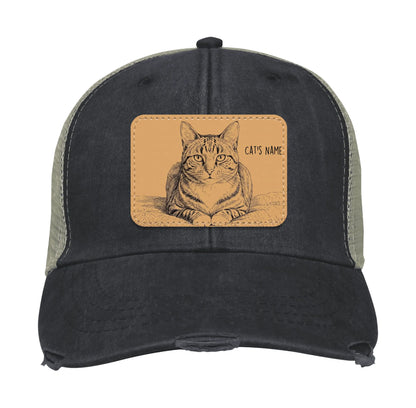 Custom Cat Portrait Trucker Hat | Personalized Vegan Leather Patch Cap from Your Photo