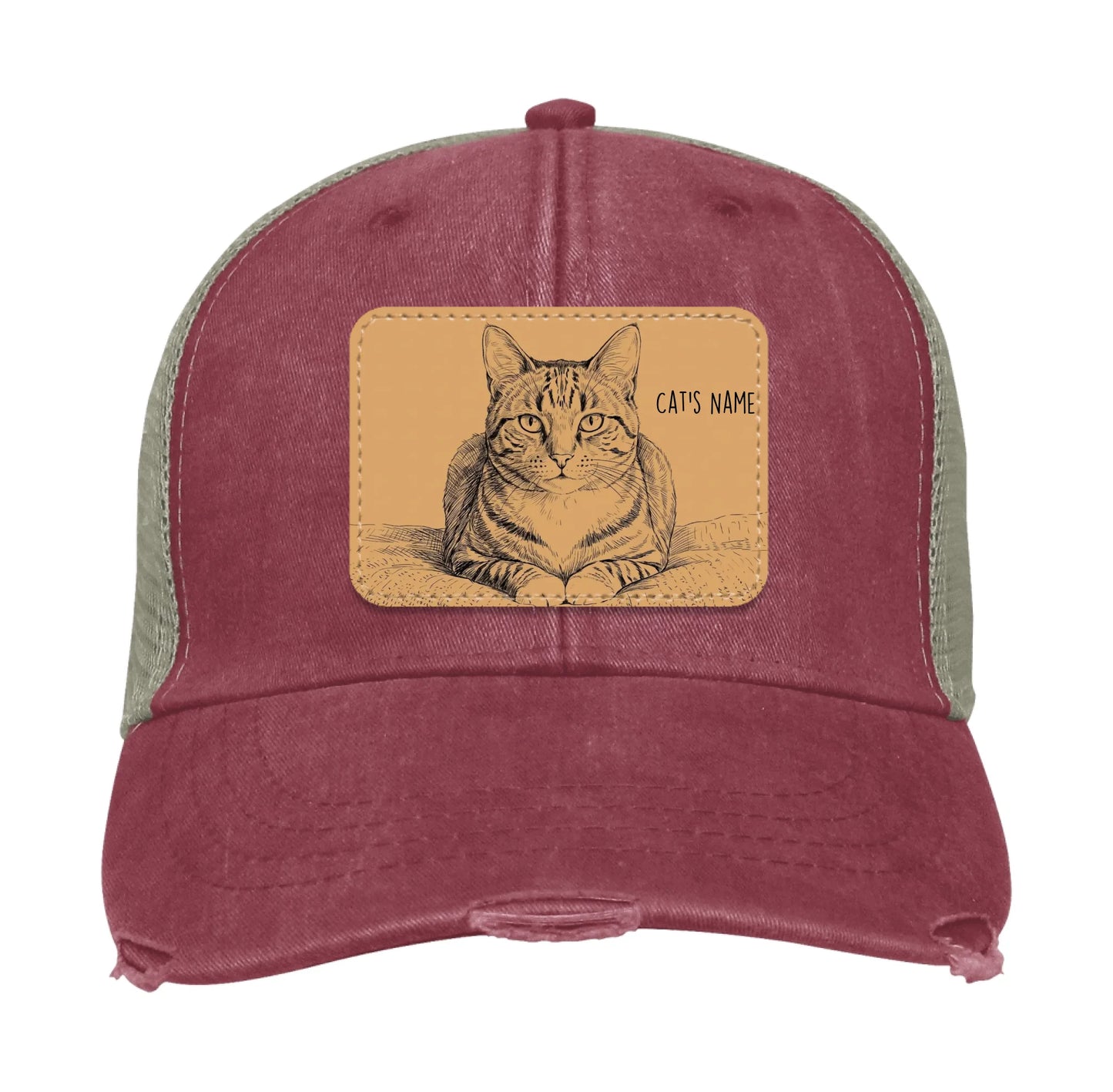 Custom Cat Portrait Trucker Hat | Personalized Vegan Leather Patch Cap from Your Photo