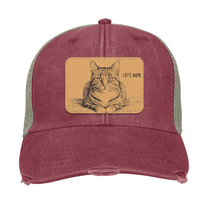 Custom Cat Portrait Trucker Hat | Personalized Vegan Leather Patch Cap from Your Photo