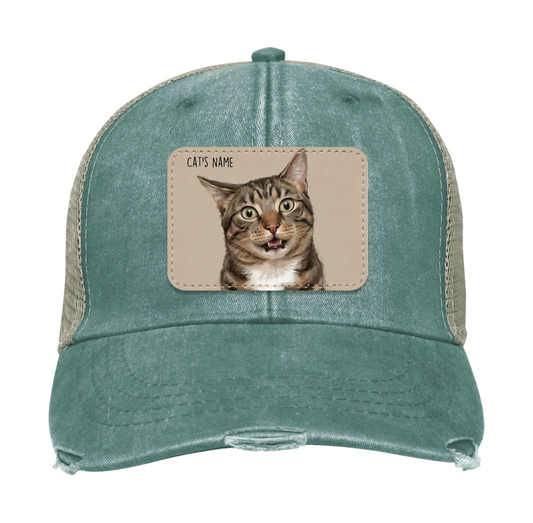 Custom Cat Portrait Trucker Hat | Personalized Painted Pet Patch Cap from Your Photo