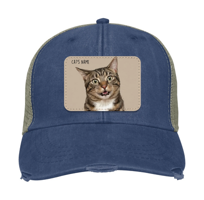 Custom Cat Portrait Trucker Hat | Personalized Painted Pet Patch Cap from Your Photo