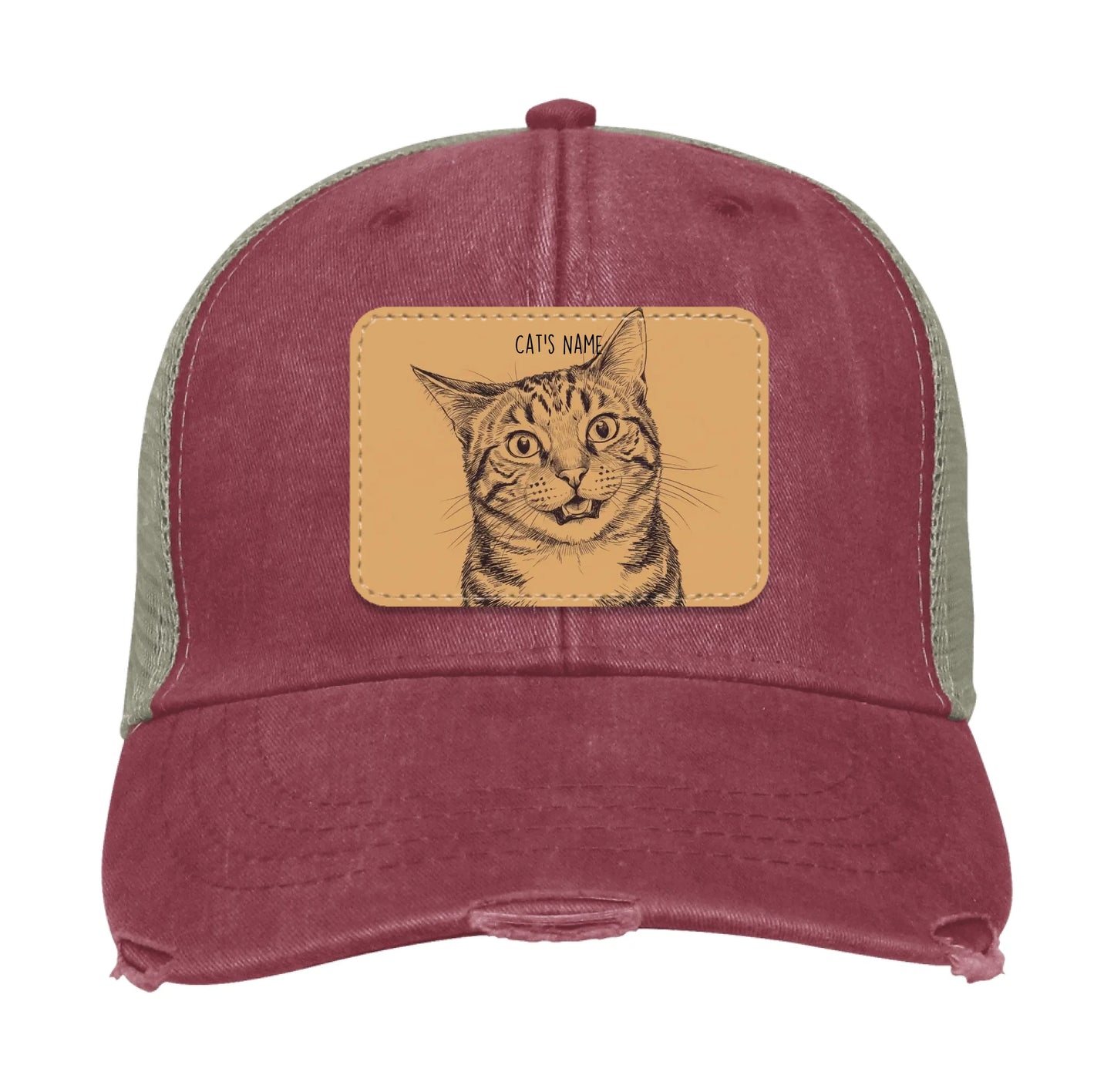 Custom Cat Portrait Trucker Hat | Personalized Vegan Leather Patch Cap from Your Photo