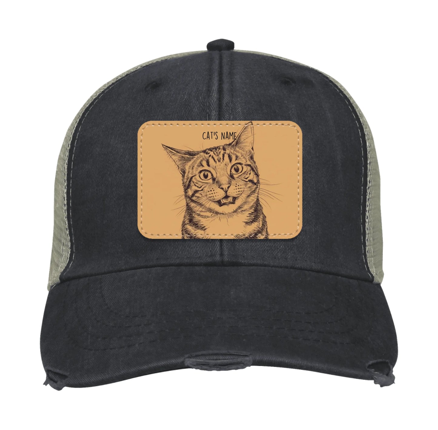Custom Cat Portrait Trucker Hat | Personalized Vegan Leather Patch Cap from Your Photo