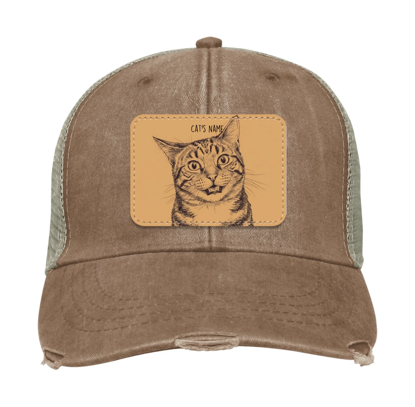 Custom Cat Portrait Trucker Hat | Personalized Vegan Leather Patch Cap from Your Photo