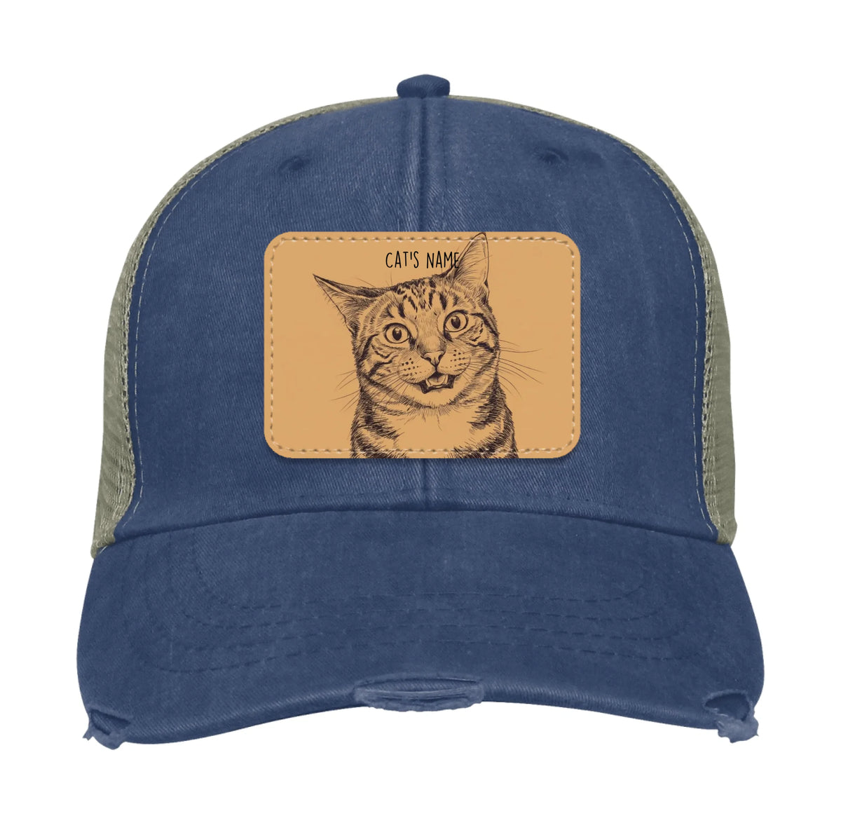 Custom Cat Portrait Trucker Hat | Personalized Vegan Leather Patch Cap from Your Photo