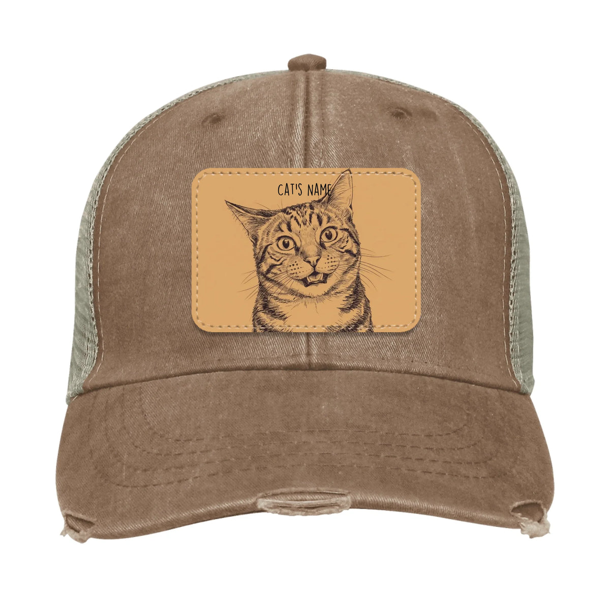 Custom Cat Portrait Trucker Hat | Personalized Vegan Leather Patch Cap from Your Photo